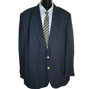 STAFFORD Men's Navy Blue Gold Button Blazer 100% Wool Size 46L M008